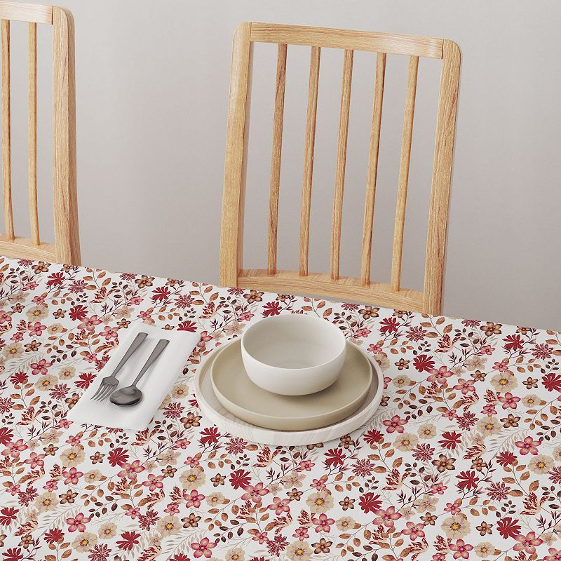 Square Tablecloth， 100% Cotton， 60x60， Burgundy Fall Floral