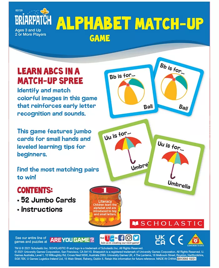 Areyougame Briarpatch Scholastic Alphabet Match-Up Game