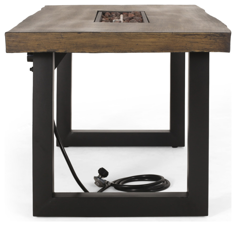 Collinston Outdoor 40 000 BTU Fire Pit Dining Table With Tank Holder   Industrial   Outdoor Dining Tables   by GDFStudio  Houzz