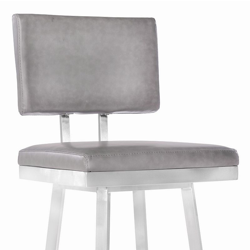 Leatherette Counter Height Armless Barstool with Swivel Mechanism， Silver