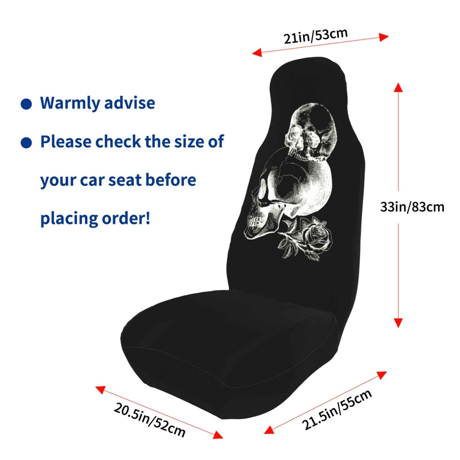 TEQUAN Front Seat Covers， Death Skeleton Skull Rose Pattern 2 Piece Car Seat Cover Fit Most Car SUV Truck Van