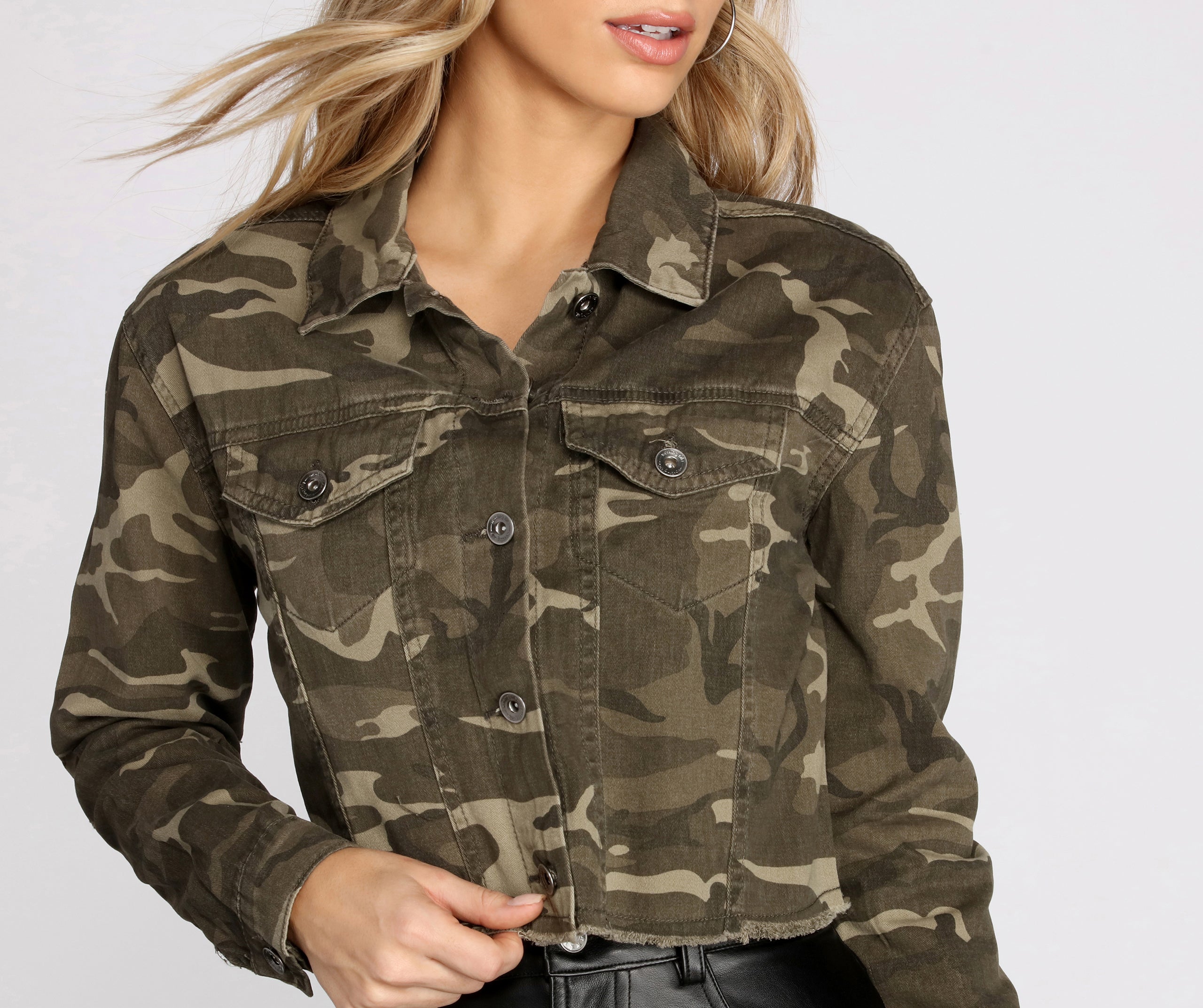 Take Charge Cropped Camo Jacket