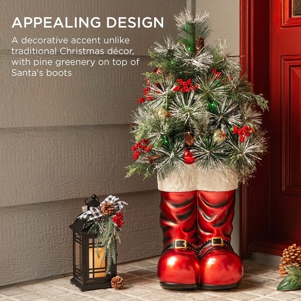 Santa Boots w/ PreDecorated Christmas Greenery，Lights