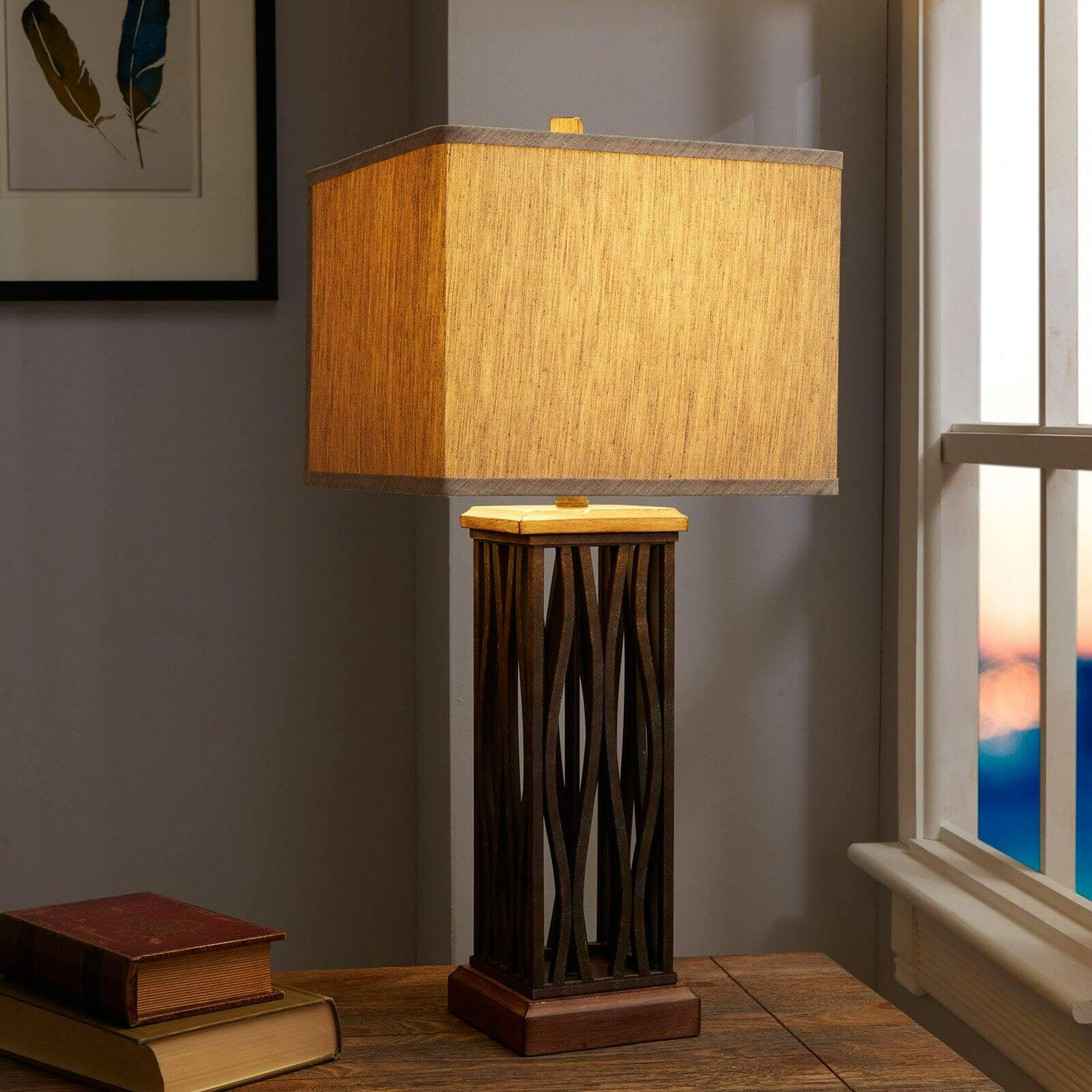 The Silverwood 29 Modern Bronze Metal Table Lamp with Beige Shade， LED Bulb Included