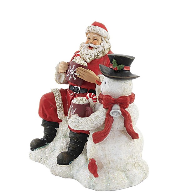 Roman Christmas Snowman With Santa One Figurine 7 75 Inches Red Bird Cardinal Polyresin Multicolored