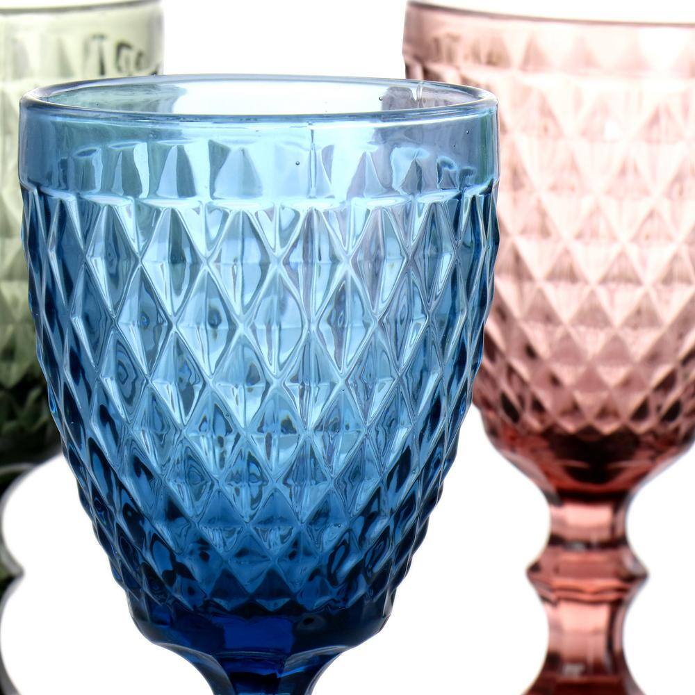 GIBSON HOME Rainbow Hue Assorted Colors 4-Piece Glass Goblet Set 985117470M