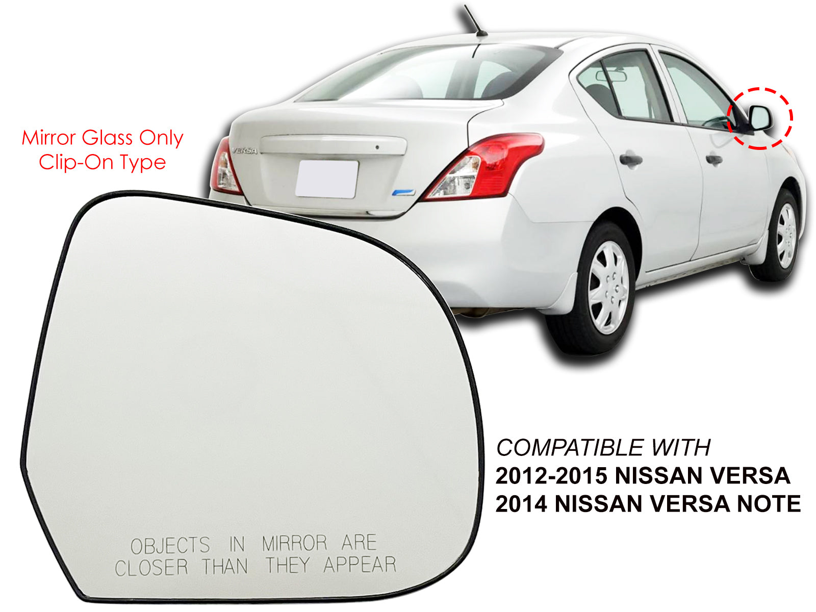 APA Replacement for Exterior Door Mirror Glass Non-Heated 2012 - 2015 VERSA 2014 VERSA NOTE Passenger Right Side 963651HK5A