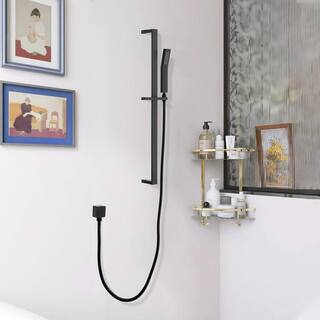 Satico Single-Handle 1-Spray Wall Mount Stainless Steel Rectangle Massage Handheld Shower Head with Slide Bar in Matte Black WDGSS005