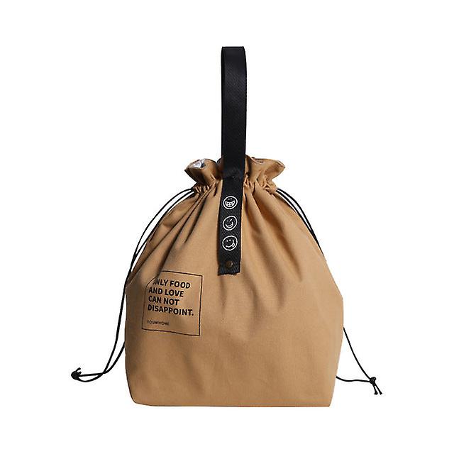 Insulated Bento Bag Wide Opening Canvas Drawstring Lunch Box Storage Bag School Handbag For Picnic Camping