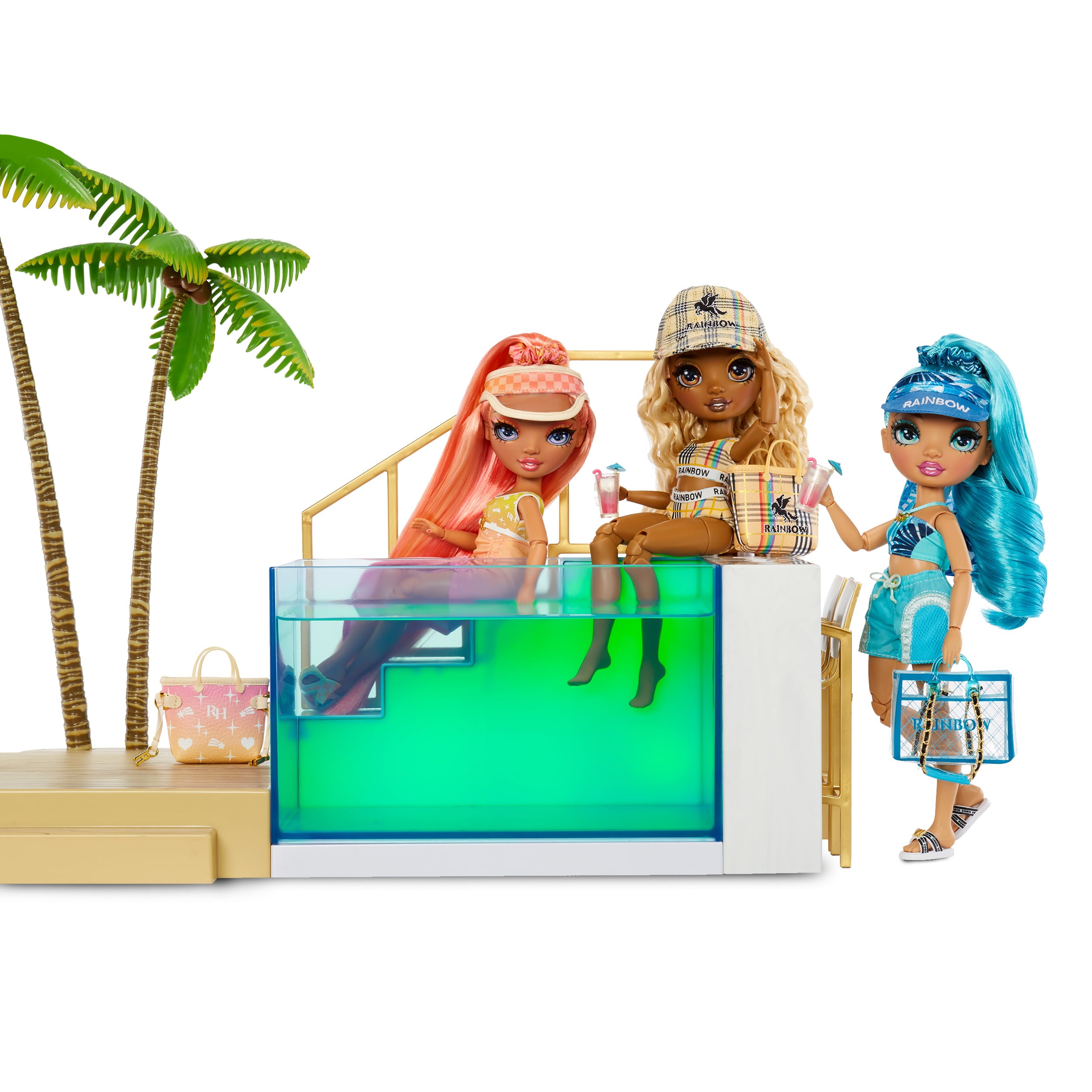 Rainbow High Color Change Pool and Beach Playset: 7-in-1 Light-Up-Multicolor Changing Pool and Pool Accessories. Fits 7 Fashion Dolls, Toy Gift for Kids Ages 6 7 8+ to 12