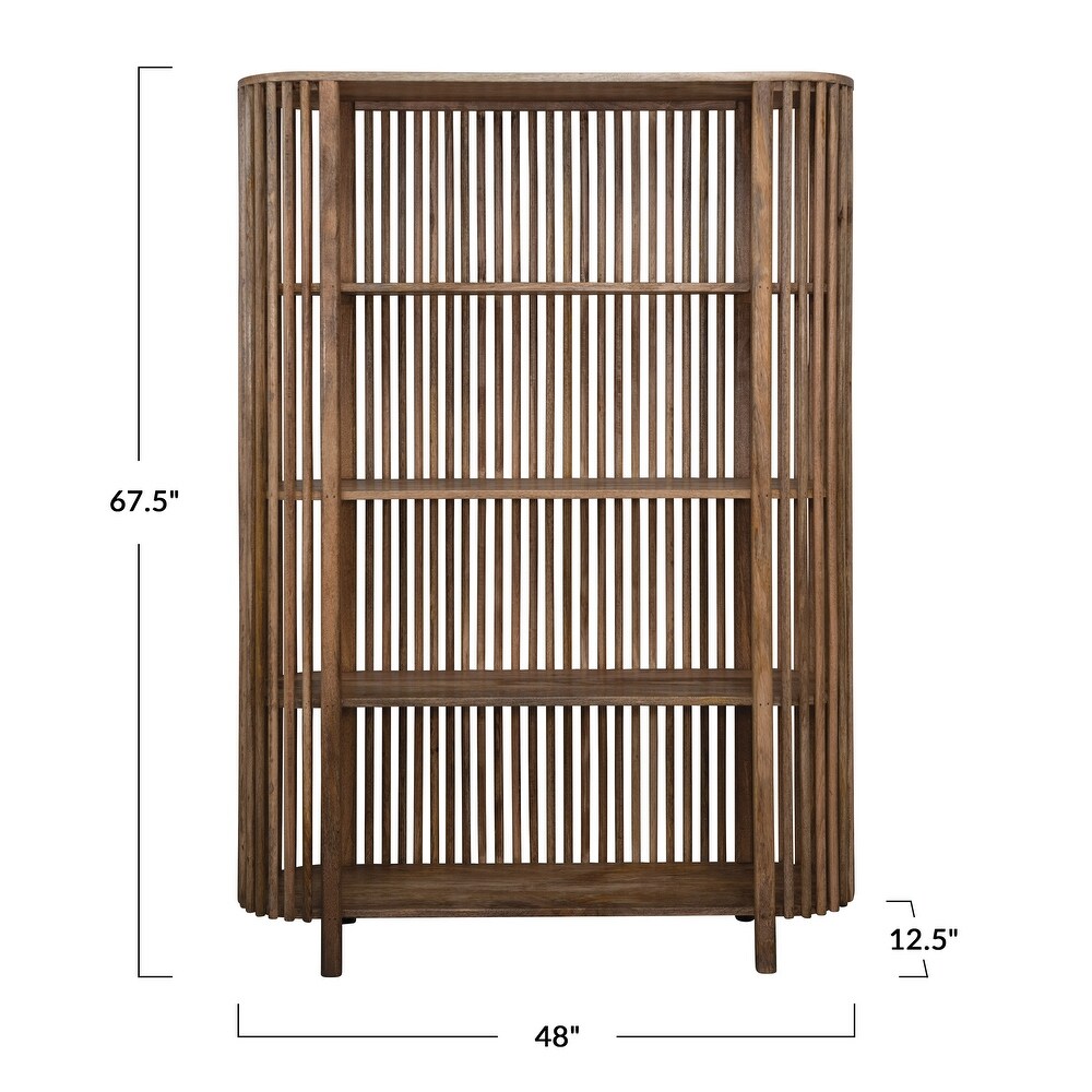 Mango Wood Slatted Bookcase with 4 Shelves