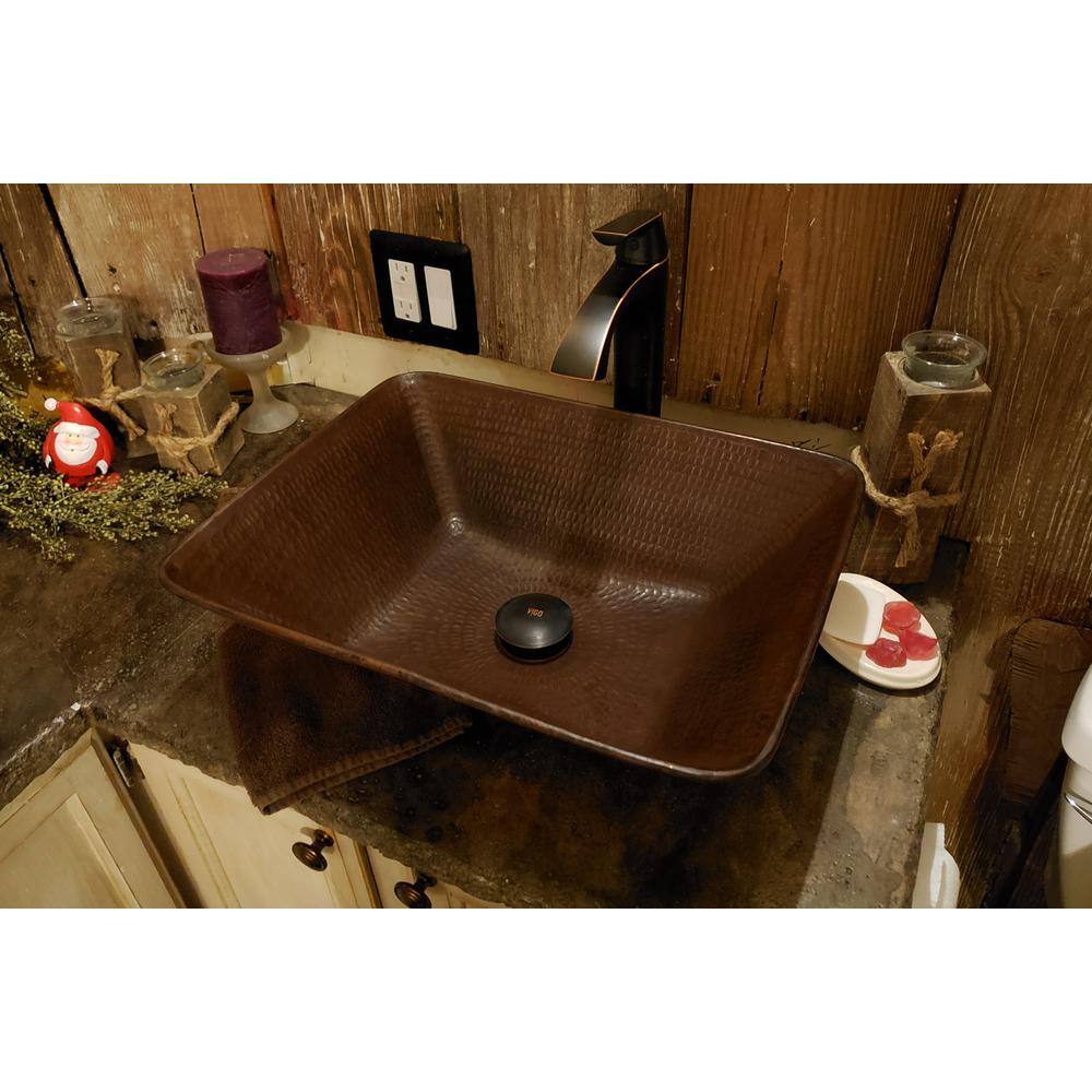 Premier Copper Products Rectangle 17 in. Wired Rim Hammered Copper Vessel Sink in Oil Rubbed Bronze VREC17WDB