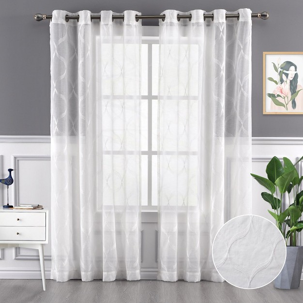 Trinity Linen Semi Sheer Curtains Panels Geometric Window Treatment For Living Room 2 Panels