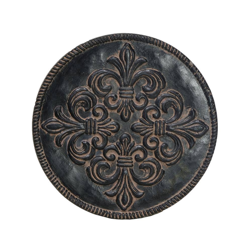 12 in. Dia x 1 in. H Aged Charcoal Composite Fleur De Lis Stepping Stones (Set of 3) PC7905AC