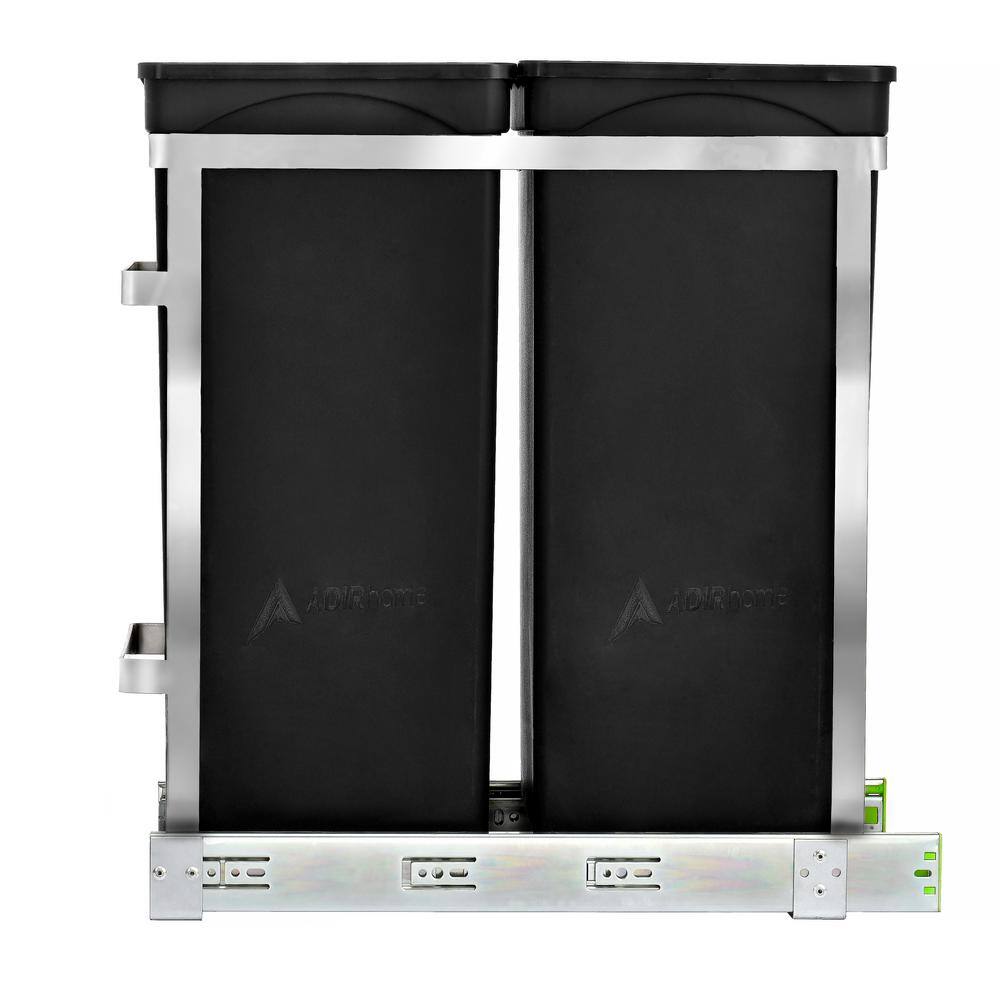 AdirHome 9.5 Gal. Steel In-Cabinet Under-Counter Pull-Out Trash Can with 2 Trash Bins 315-02-SS