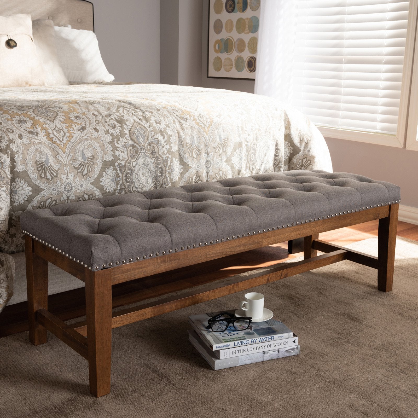 Baxton Studio Ainsley Modern and Contemporary Upholstered Solid Rubberwood Bedroom Bench