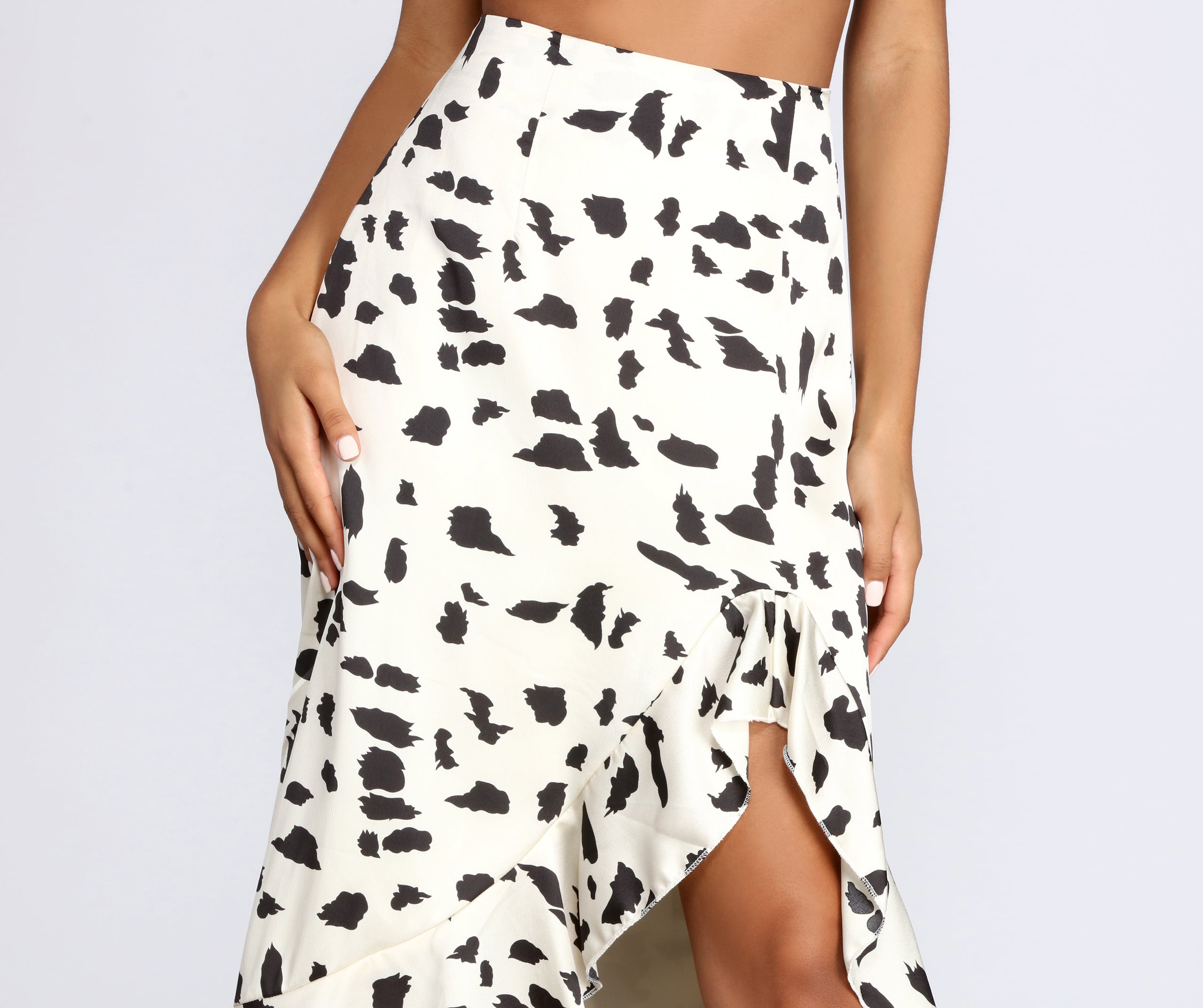 Spotted Ruffle Midi Skirt