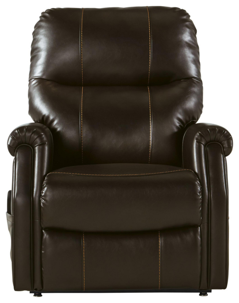 Leatherette Metal Frame Power Lift Recliner With Tufted Back Brown  Saltoro   Recliner Chairs   by Dot  ampBo  Houzz