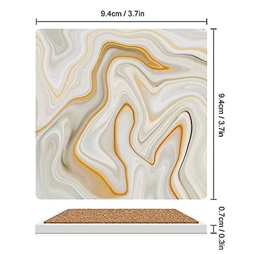 Colourlife Square Drink Coasters 4 Pcs Brown Marble Pattern Absorbent Ceramic Coffee Coasters For Drinks With Cork Base Housewarming Gift For Home Dec