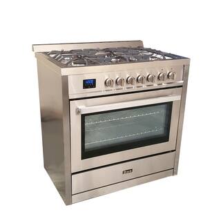 Bravo KITCHEN 36 in. 5 Burner Dual Fuel Range with Gas Stove and Electric Oven and True Convection Bake Function in Stainless Steel BV361RD