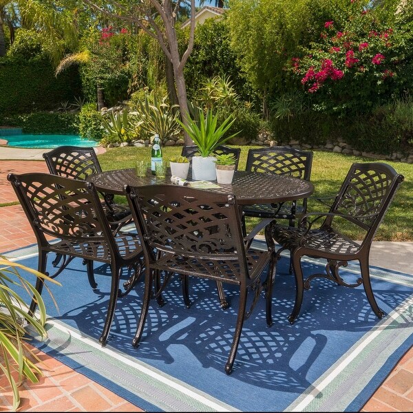 Windley Outdoor Expandable Aluminum Dining Set with Umbrella Hole by Christopher Knight Home