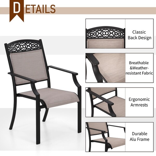 5Piece Patio Dining Sets，4 Swivel chair with Alu Frame and Breathable Textilene Sling Fabric and 1 Round Metal Table