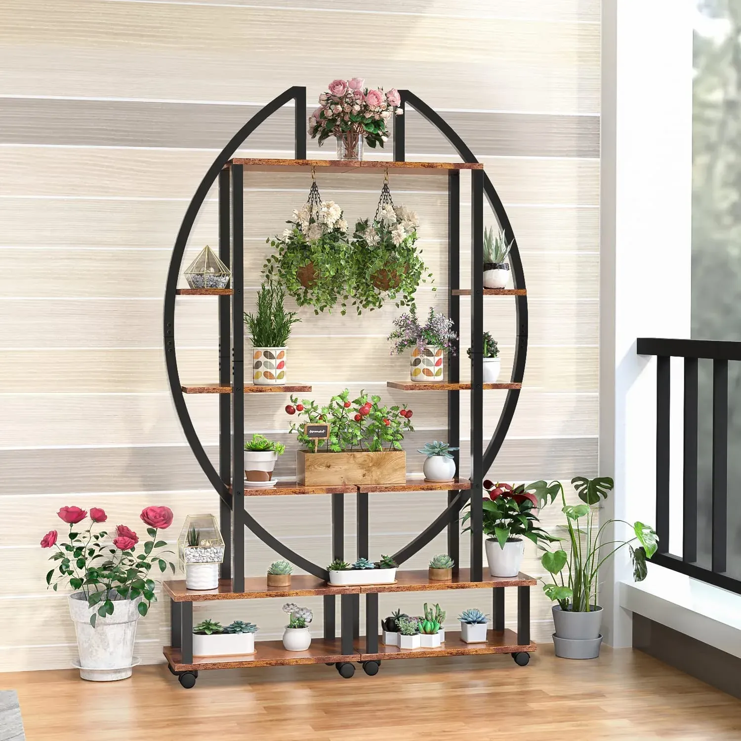 Metal Plant Stand Indoor with Wheels, Creative Heart Shape Plant Shelf Holder, 6 Tier Tall Plant Stand for Indoor Plants Multiple Plant Rack for Home Decor, Balcony, Patio, Garden.Extra Gardening Tools &Screwdriver Drill Bit as gifts