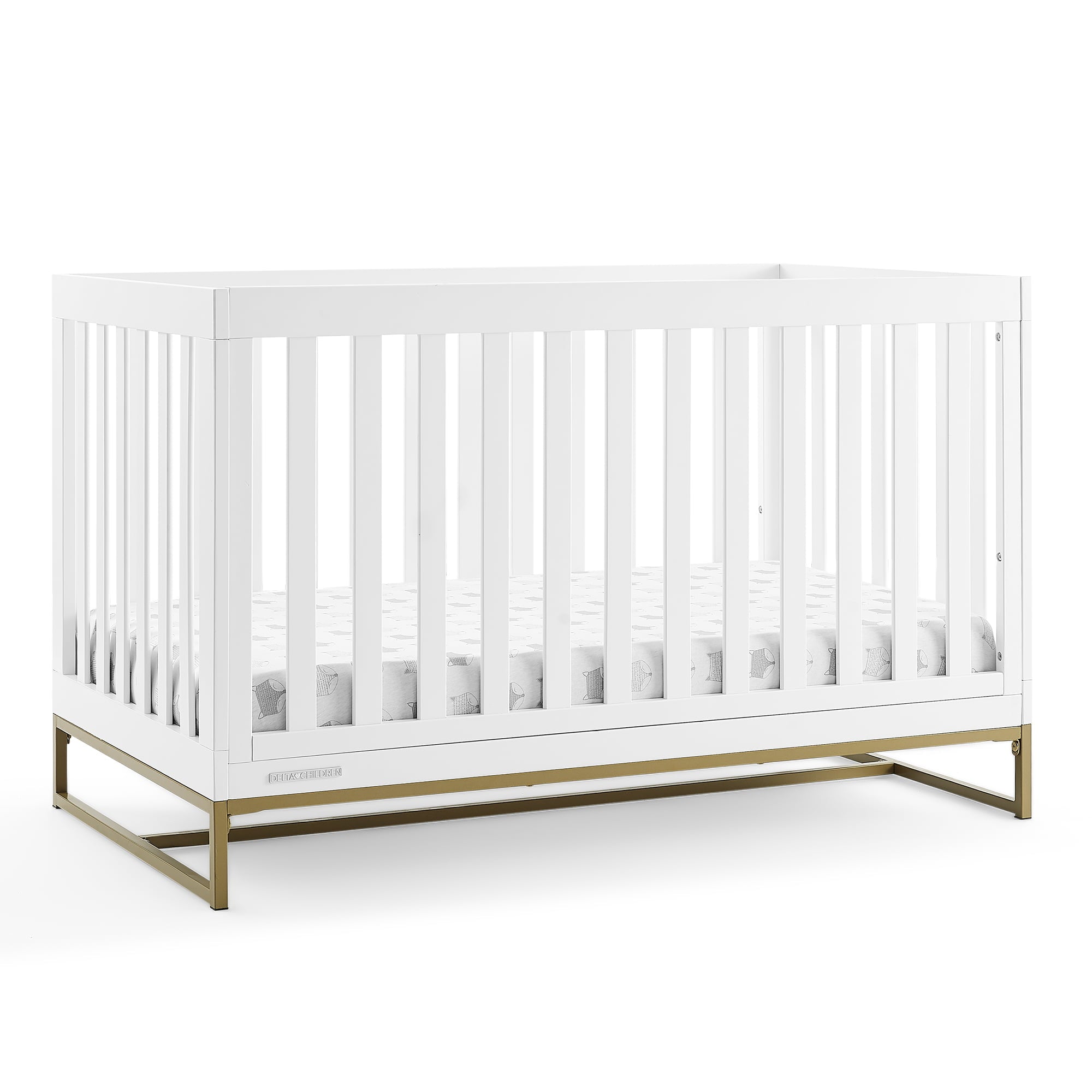 Delta Children Jade 4-in-1 Convertible Baby Crib - Greenguard Gold Certified, Bianca White/Bronze