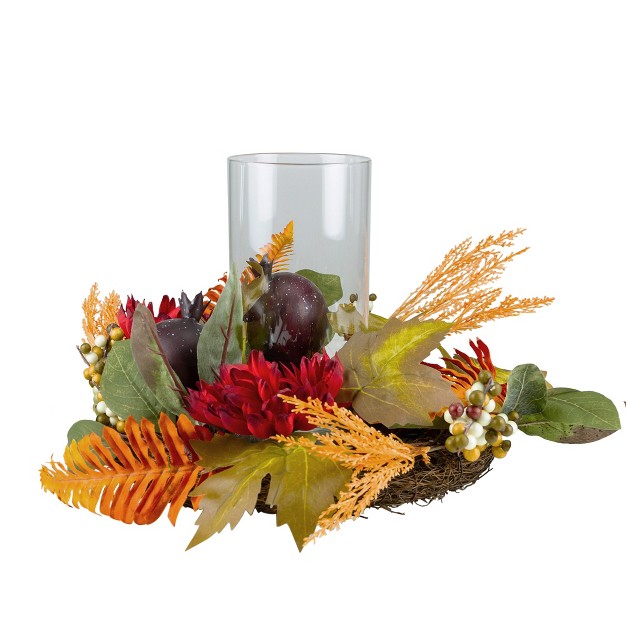 Mums With Pomegranate Fall Candle Holder Centerpiece