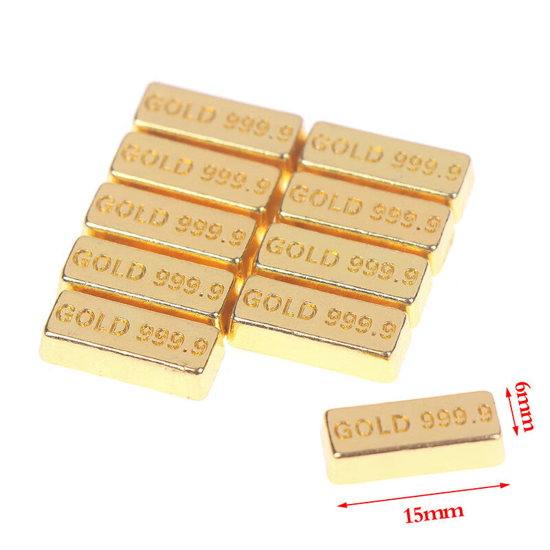 Ostrifin 10Pcs/Set 1:12 Dollhouse Miniature Gold Bars Coin Model Doll House Decor Toys