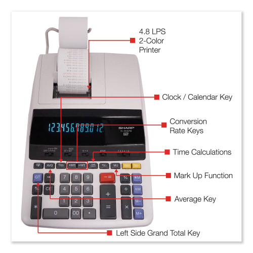 Sharp EL2630PIII Two-Color Printing Calculator， Black/Red Print， 4.8 Lines/Sec