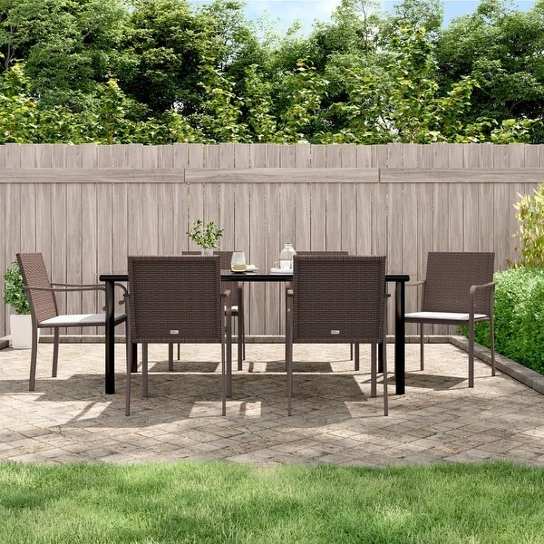 vidaXL Patio Dining Set Table and Chair with Cushions Poly Rattan and Steel