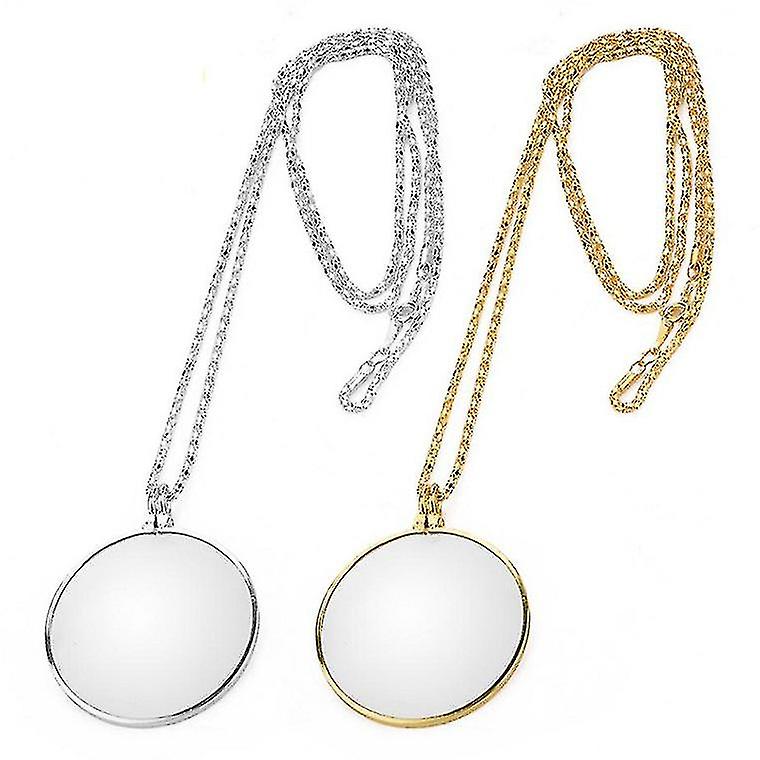 2pcs 5x Necklace Magnifier， Magnifying Pendant Necklace With 1.6 Inch Diameter Glass Lens