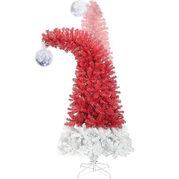 6FT Hinged Fir Artificial Santa Hat Christmas Tree with 300 LED Lights