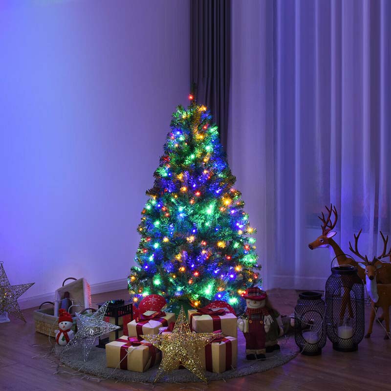 Premium Hinged Prelit Artificial Christmas Tree with Multi-Color LED Lights, 11 Lighting Modes, Metal Stand