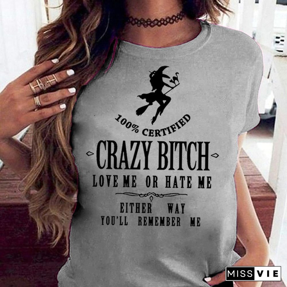 New Women's Funny Graphic Tees Crazy Bitch Shirt Short Sleeve TShirt Casual T-shirt