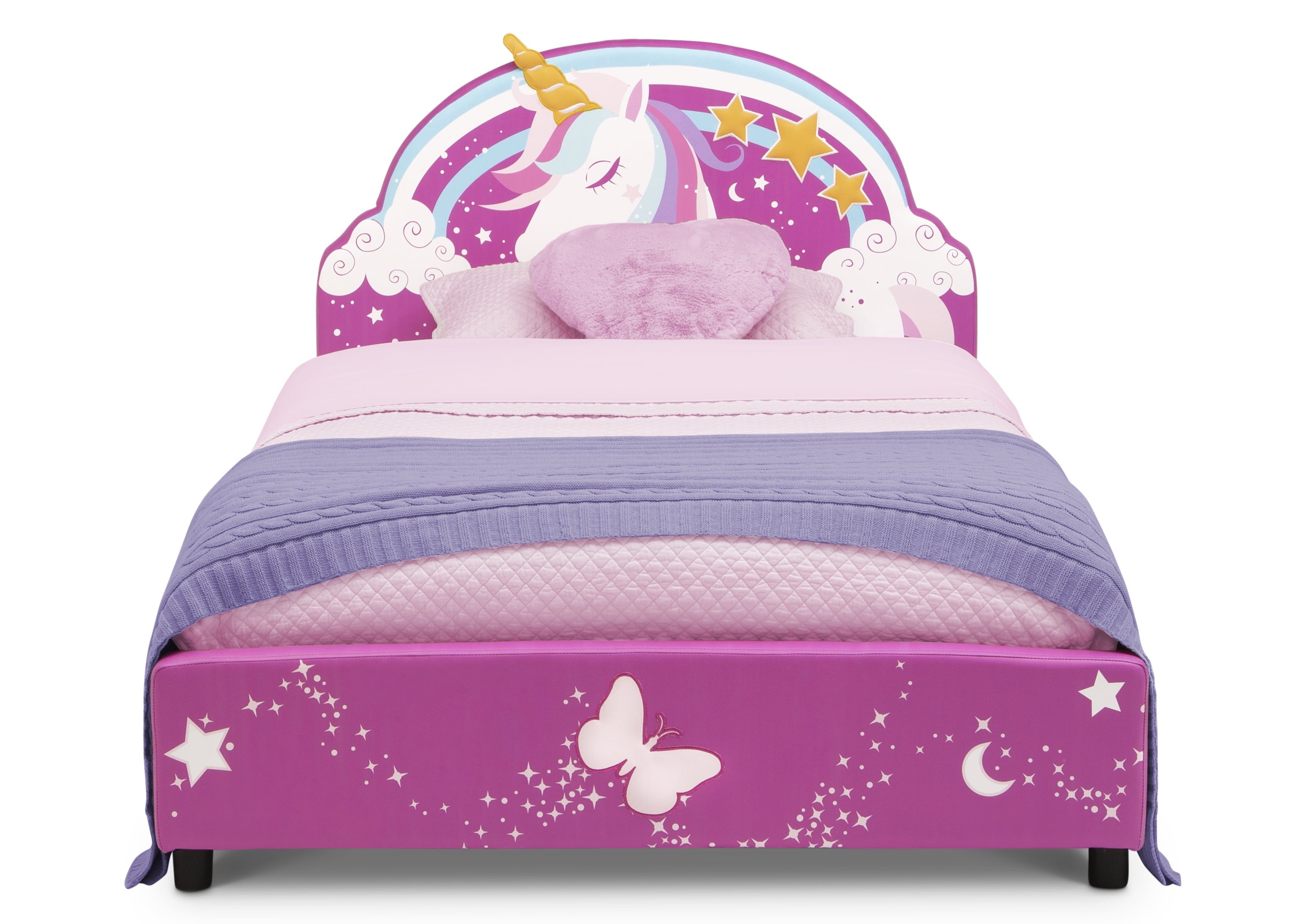 Delta Children Unicorn Upholstered Twin Bed, Pink