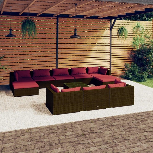 11 Piece Patio Lounge Set with Cushions Brown Poly Rattan - Overstock - 36364987