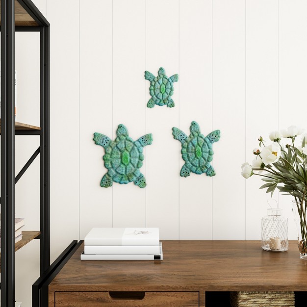 Sea Turtle Wall Art Nautical 3d Metal Hanging Decor vintage Coastal Seaside Inspired Style under Water Sea Life Ocean By Hastings Home 3pc