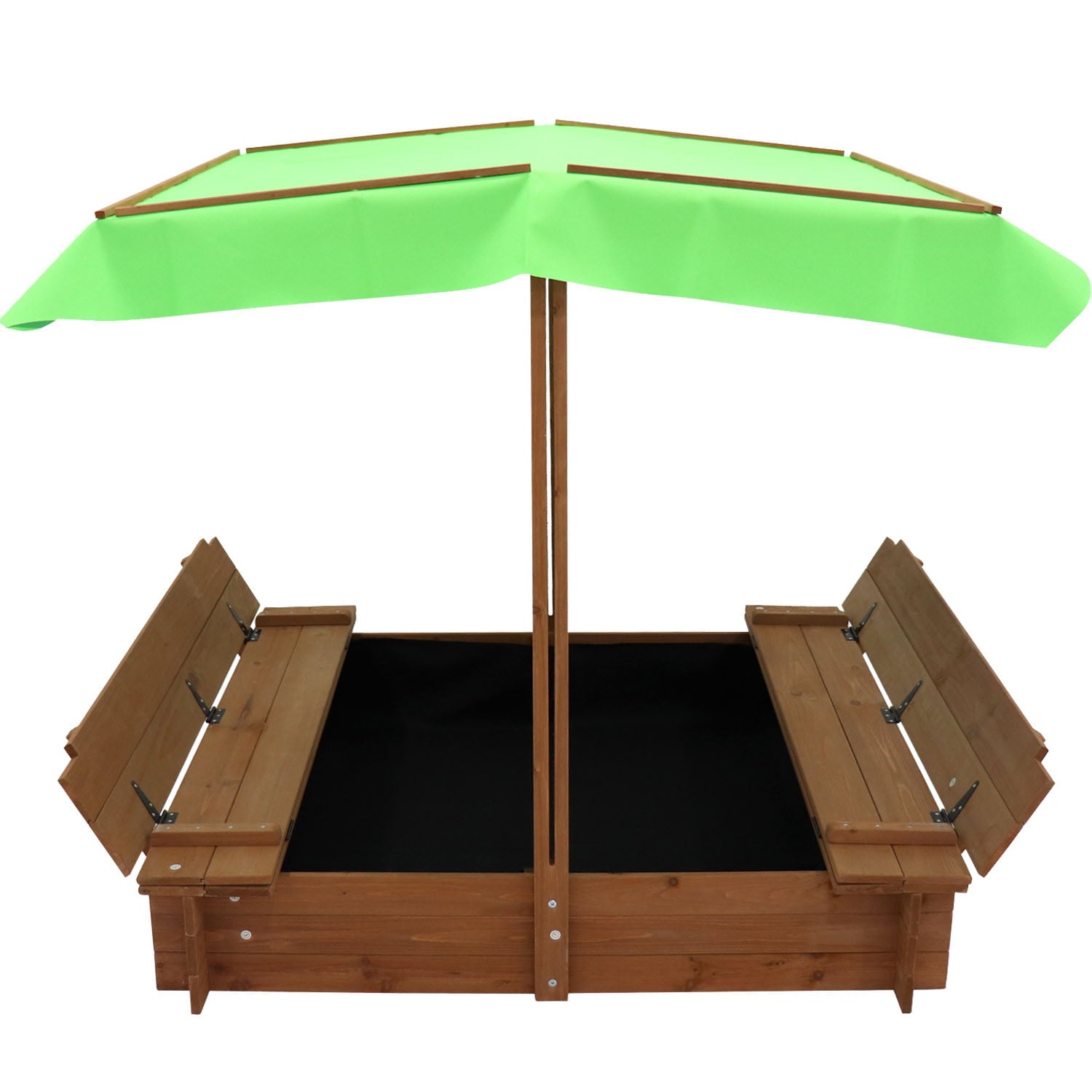 iRerts Kids Sandbox with Cover， Wooden Sandbox Children Outdoor Sand Play Station， Outdoor Sandbox with Foldable Bench Seats， and Adjustable Canopy， Sand Pit for Beach Patio Backyard Garden， Green