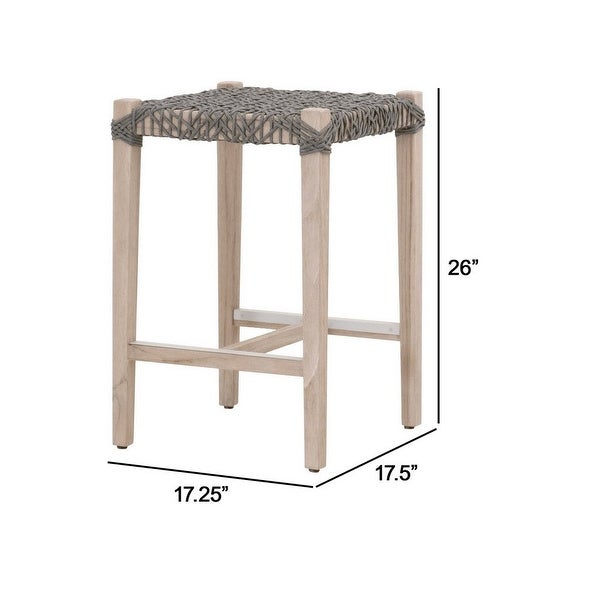 Tinsy 26 Inch Wood Patio Backless Counter Stool with Rope Woven Seat， Gray - 17.5L x 17.25W x 26H