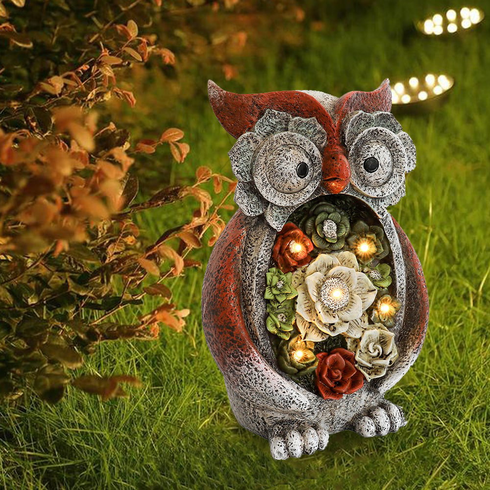 Owl Statue with solar light,Outdoor Decor for Garden Patio Yard,Resin Owl Figurine,Art Decoration, Lawn Ornaments