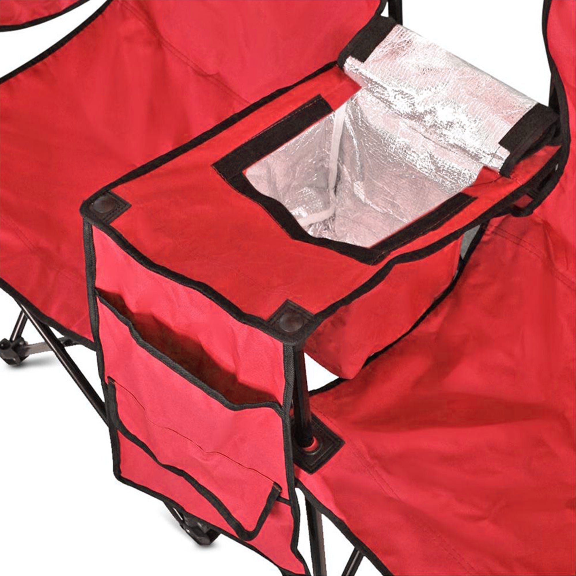 Double Folding Camping Chair Set with Shade Umbrella and Cooler Bag, Red (Used)