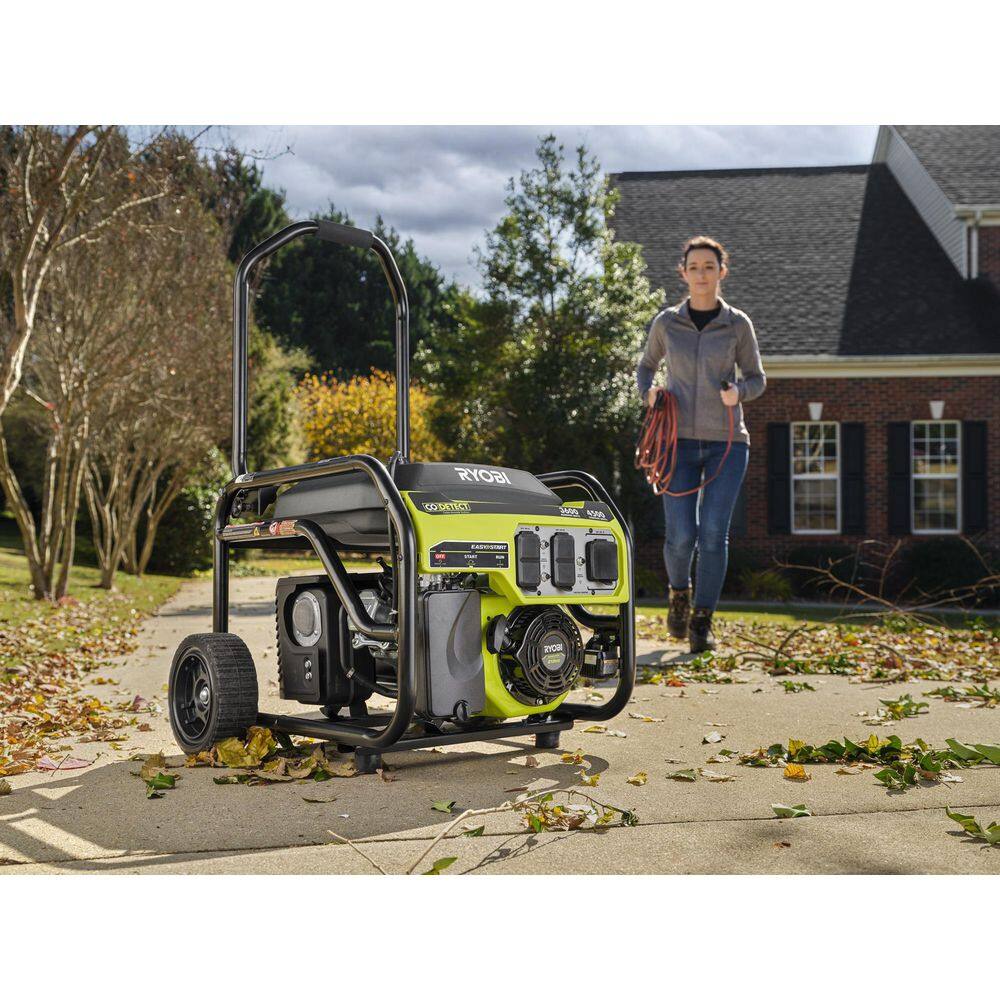 RYOBI 3600-Watt Gasoline Powered Recoil Start Portable Generator with CO Shutdown Sensor RY903622