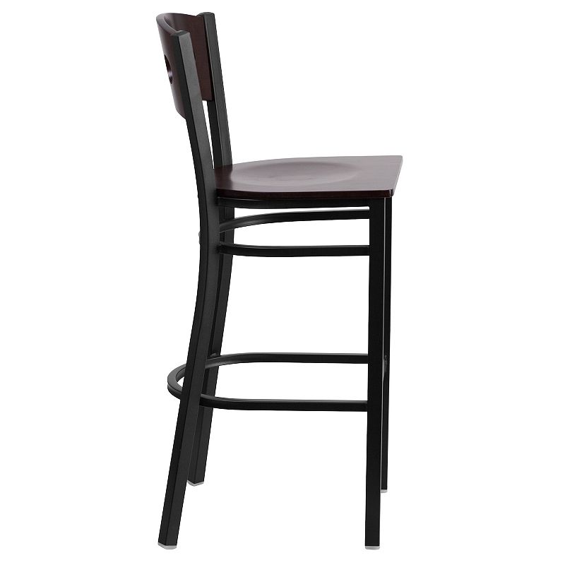 Emma and Oliver Black Metal 3 Circle Back Barstool， Wood Back and Seat