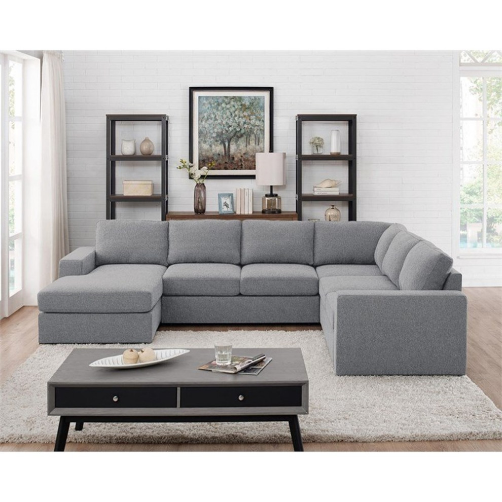 Bowery Hill Contemporary Fabric 6 Seat Reversible Sectional Sofa Chaise in Gray   Transitional   Sectional Sofas   by Homesquare  Houzz