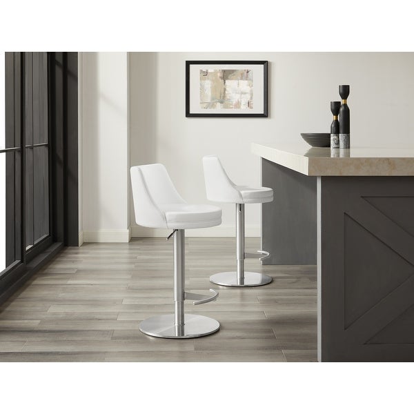 ELEMENT bar stool with brushed stainless steel swivel base.