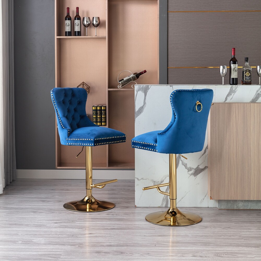 Upholstered Adjustable Swivel Barstools Tufted Bar Stools Set of 2