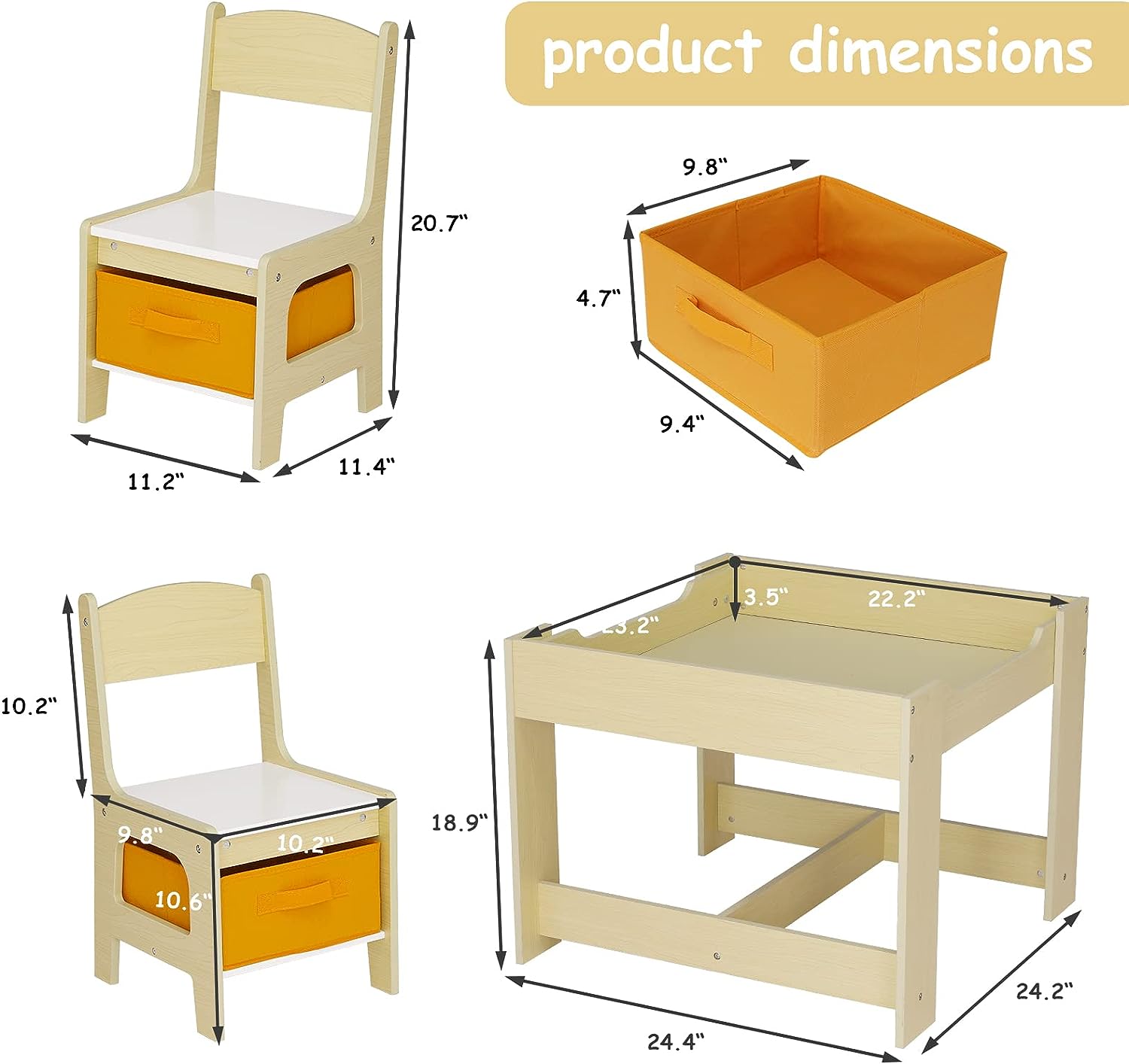 Kids Table and Chairs Set with Storage Drawers, Drawing Black Board Desk