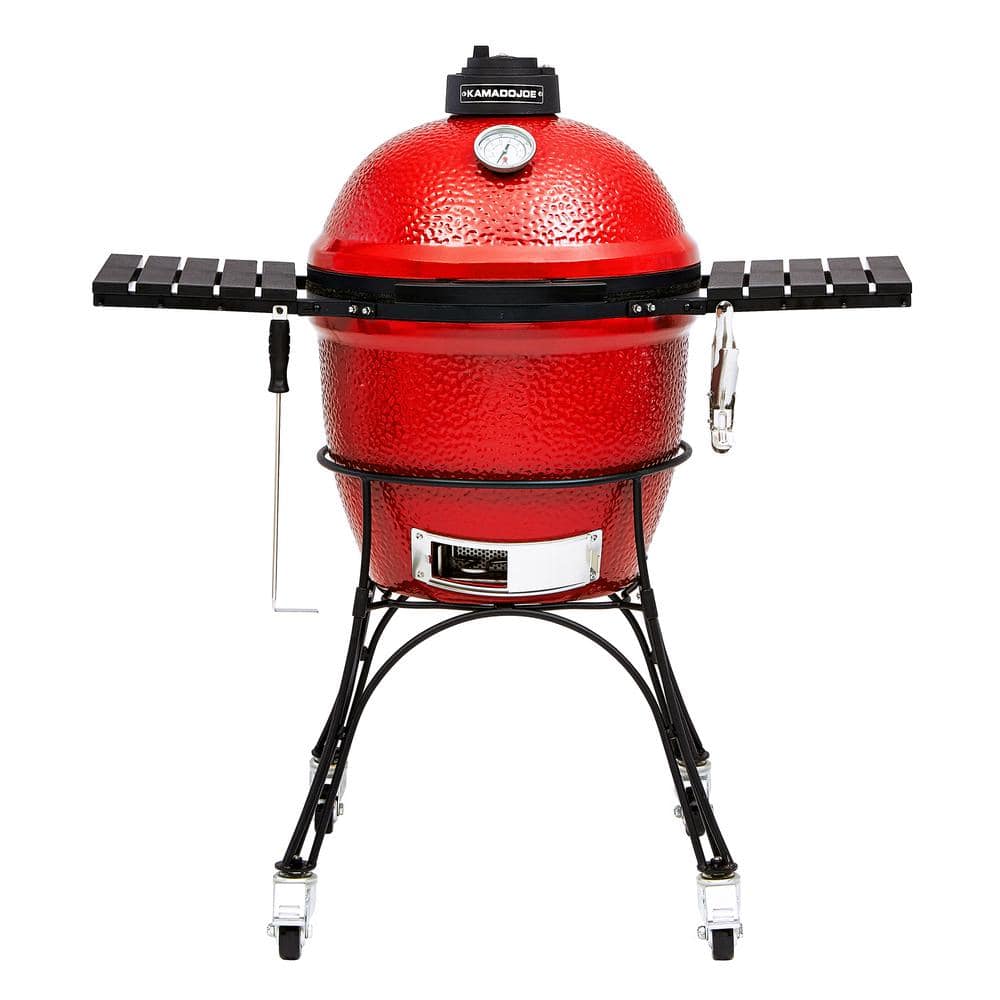 Kamado Joe Classic Joe I 18 in. Charcoal Grill in Red with Cart, Side Shelves, Grate Gripper, and Ash Tool KJ23RH